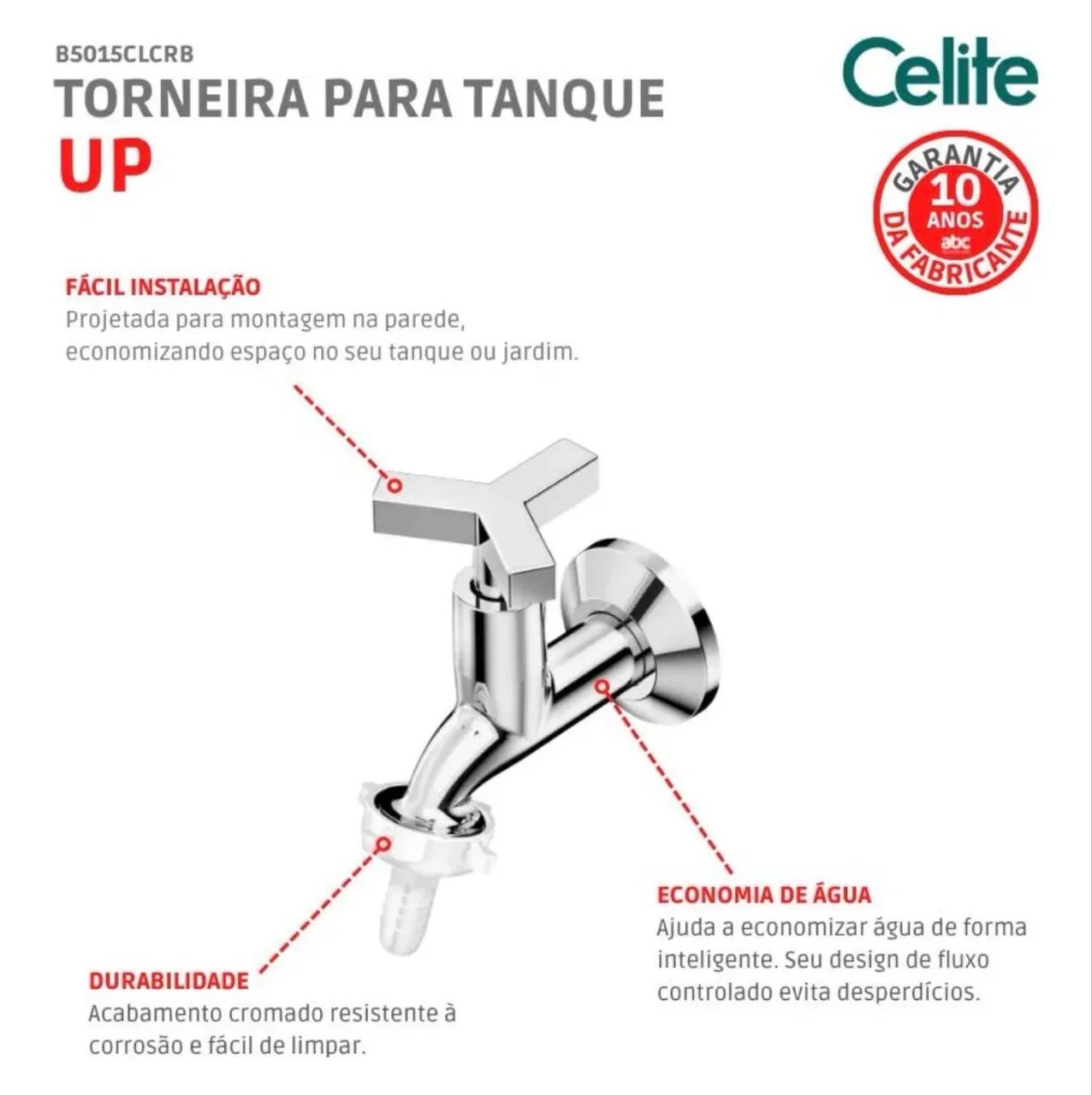 Torneira Para Tanque Jardim De Parede Up 1130 Cromada Celite Cromado Cromado - Foto 3