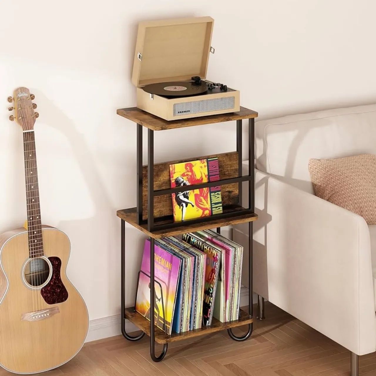 Estante Multiuso 3 Níveis com Armazenamento - Vinil, Livros e Decoração
