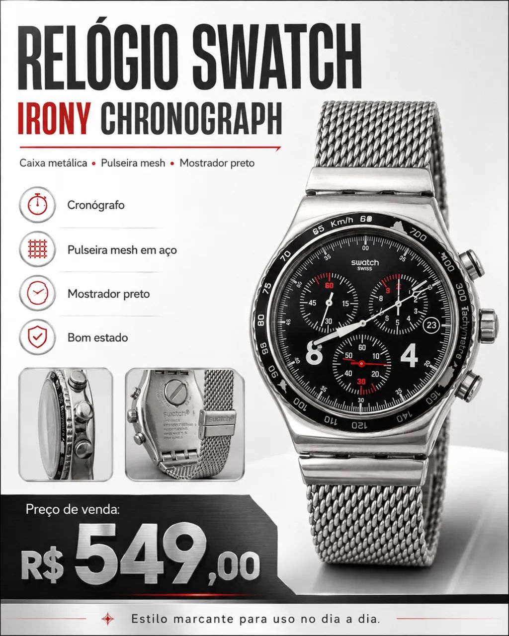 Relógio Swatch Irony Chronograph Swiss | Pulseira Mesh 
