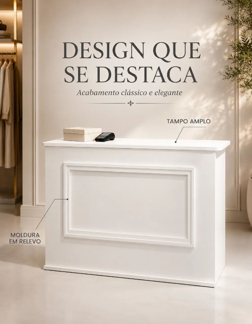 Balcão Caixa em MDF Branco com Boiserie - Foto 4
