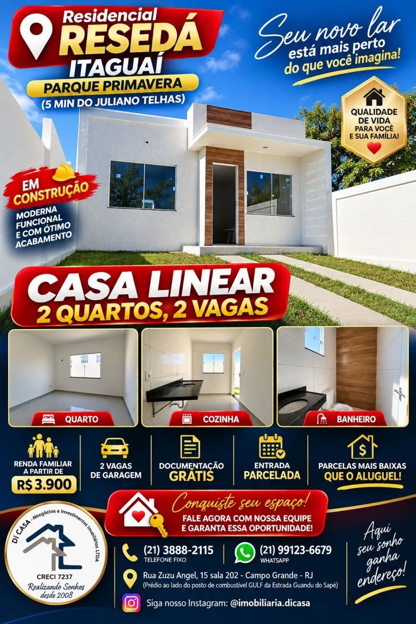 CASA TÉRREA/LINEAR em ITAGUAI, 2 QUARTOS 2 VAGAS ESCRITURA GRÁTIS