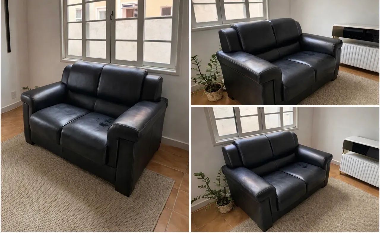 Sofá 2 Lugares em Couro / Material Sintético Preto - Confortável e Robusto
