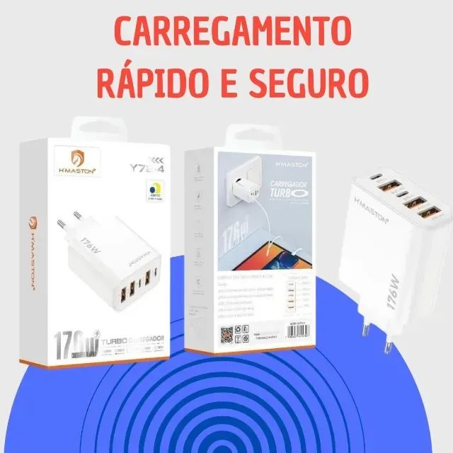Carregador De 176w Com 3 Usb-a E 2 Usb-c Hmaston Y72-4 Branco - Foto 2