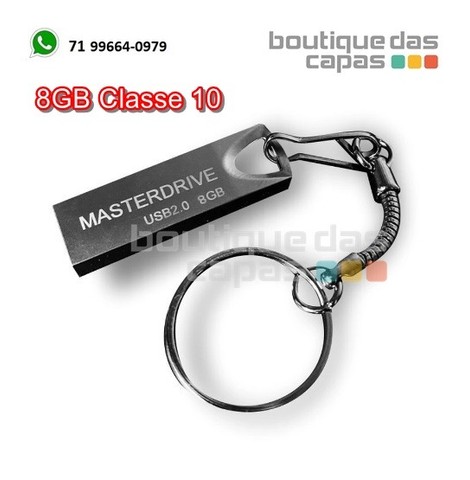 pen drive chaveiro masterdrive 8gb classe 10 usb 2.0 metal