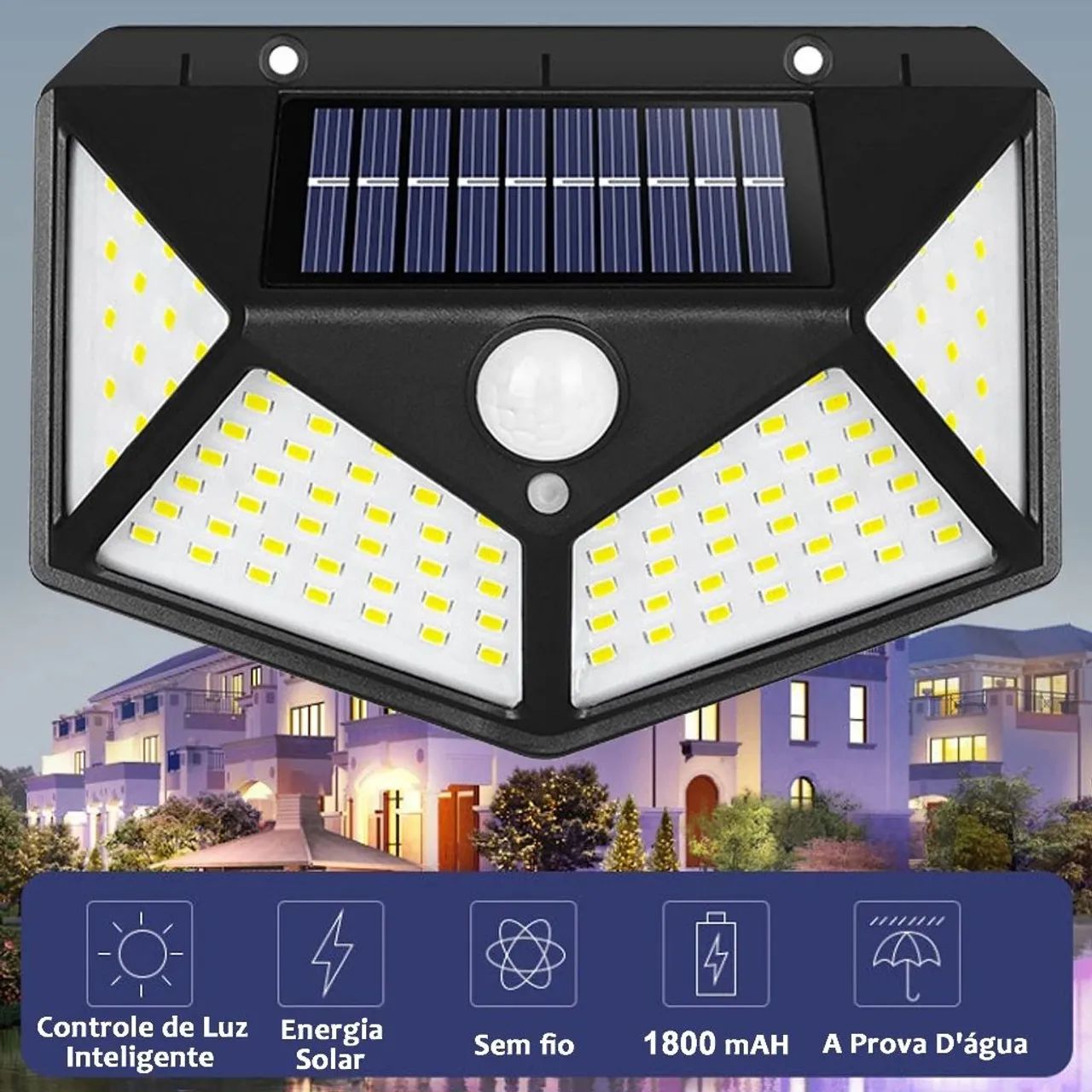 Luminária Solar 100 Leds Com Sensor Presença, à Prova D' Água 3 Modos  - Foto 2