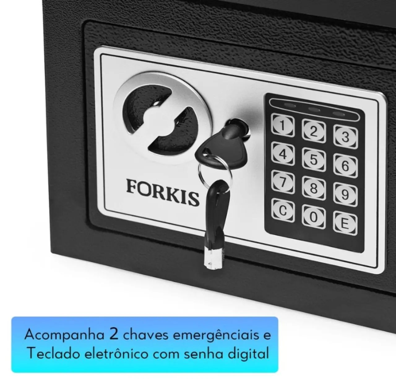 Cofre Eletrônico Digital acionamento de senha pelo Teclado ou Chaves