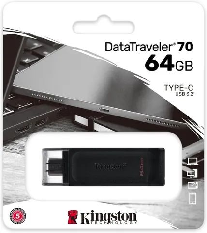 PenDrive Kingston USB-C DataTraveler70 64 GB c/c USB 3.2 Ger 1 velocidade DT70/64gb 