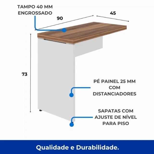 Mesa Auxiliar Simples 0,90x0,45m Nogal Sevilha/Branco Compacta Prática Modelo 34308 - Foto 4
