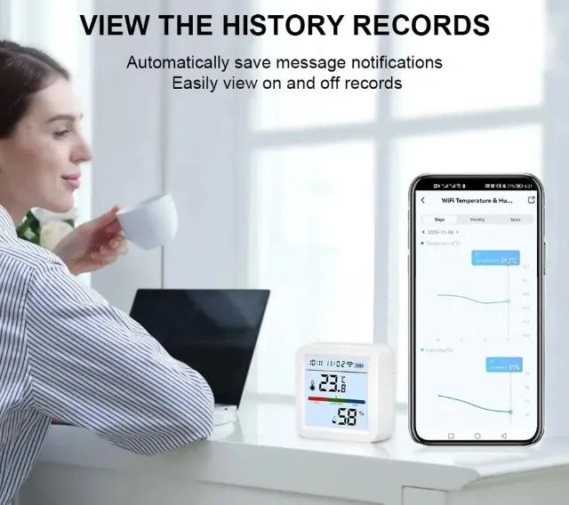 Higrômetro e Termômetro Tuya WiFi Temperatura e Umidade Casa Inteligente Alexa COD-AM583   - Foto 4
