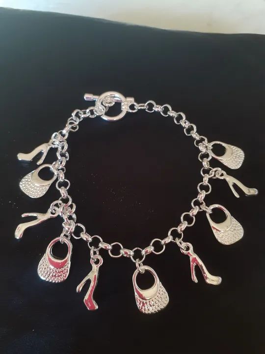 Pulseira de Prata 925 com Pingentes de Bolsa e Sapato