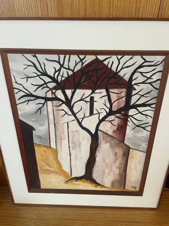 Quadro de pintura a óleo de uma casa