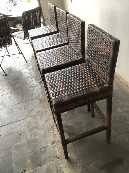 Conjunto de 4 banqueta em fibra sintética junco  - Foto 4