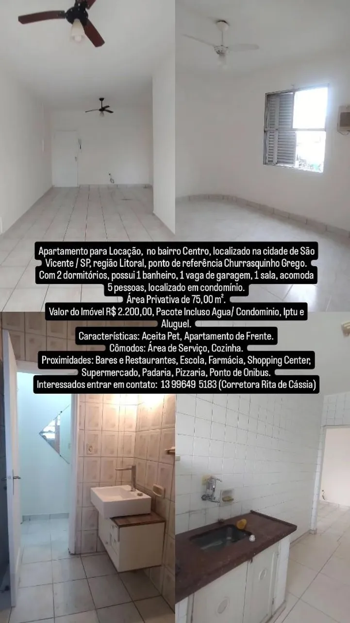 Apto. para locação no centro de São Vicente - R$ 2.200,00 - IMPERDÍVEL!