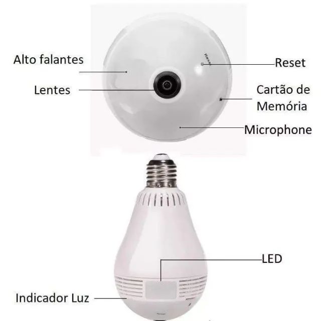 Lâmpada Câmera Led Wifi Ip HD Panorâmica 360º Espião Celular - Foto 5