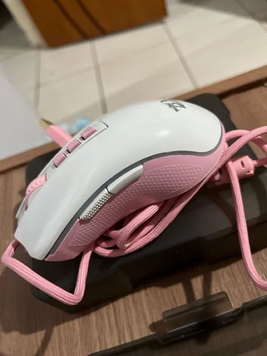Mouse Gamer Redragon cobra m711w - Branco e Rosa
