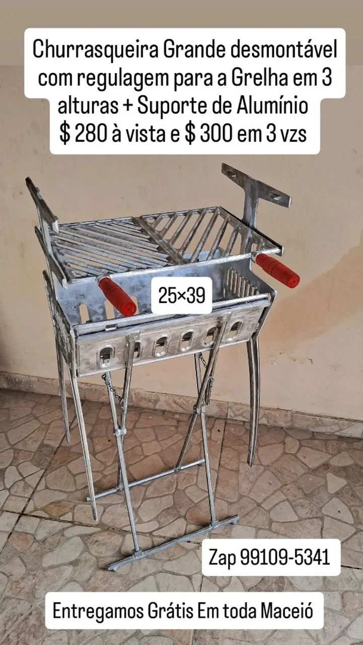 Churrasqueira de Alumínio Fundido  tam G com Grelha Regulável - Foto 5