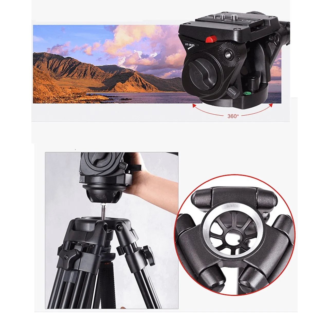 Tripé Profissional Kingjoy VT-3500 com Cabeça Hidráulica Fluida de 1.97m para 20kg