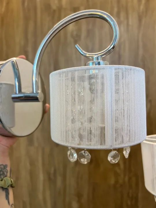 Par de Arandela Cristal Siriús Cúpula Branca Fios Seda - Foto 4
