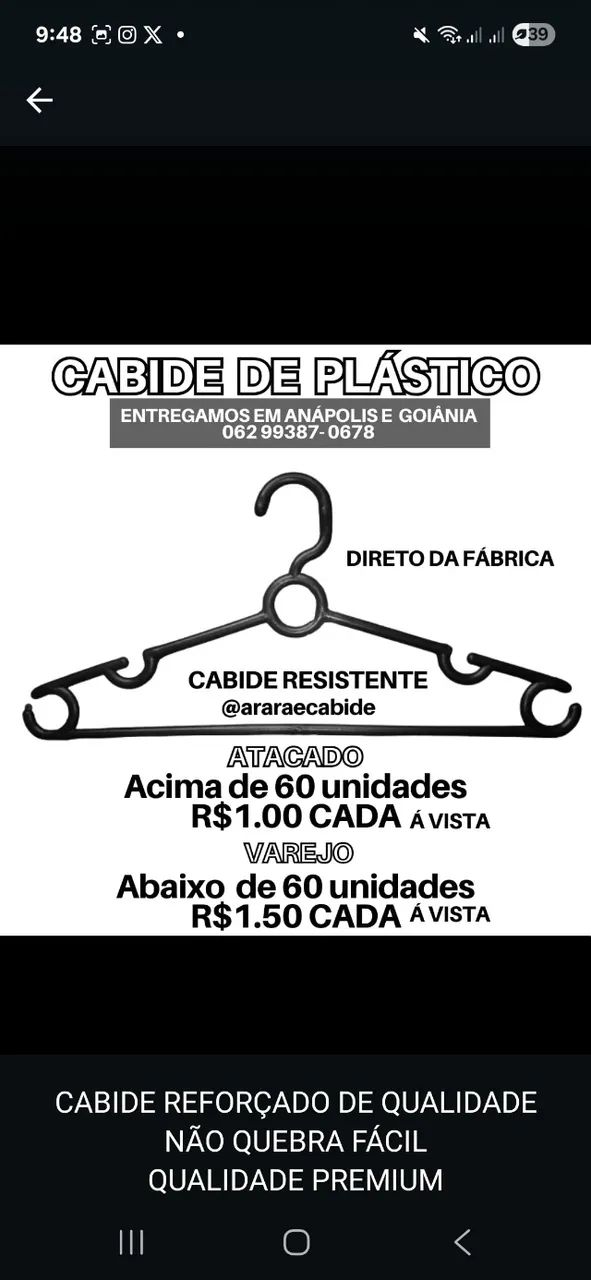 Cabide de plástico resistente direito da fábrica - atacado e varejo -  entrego