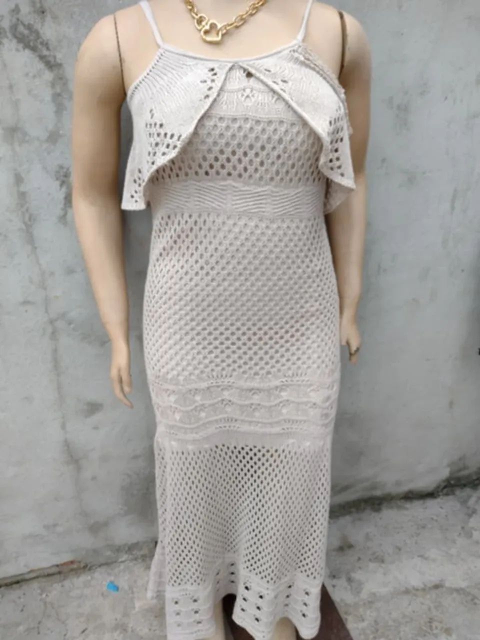Vestido Crochê Longo Bege - Foto 2
