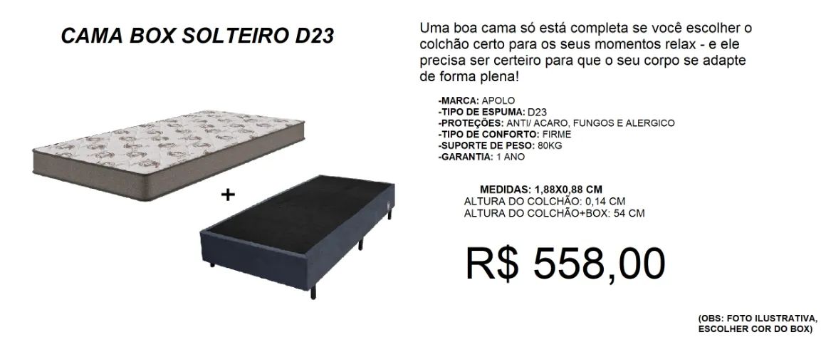 CAMA BOX SOLTEIRO D23 POR 14CM DE ALTURA