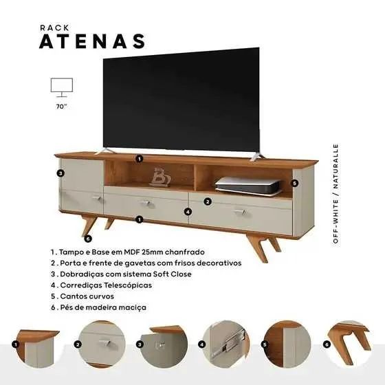 Rack Atenas para TV até 70 Polegadas Pés em Madeira Maciça- FAZEMOS ENTREGA! - Foto 3