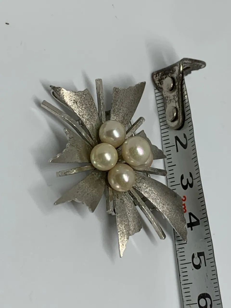 Broche de pérola Vintage prata - Foto 4