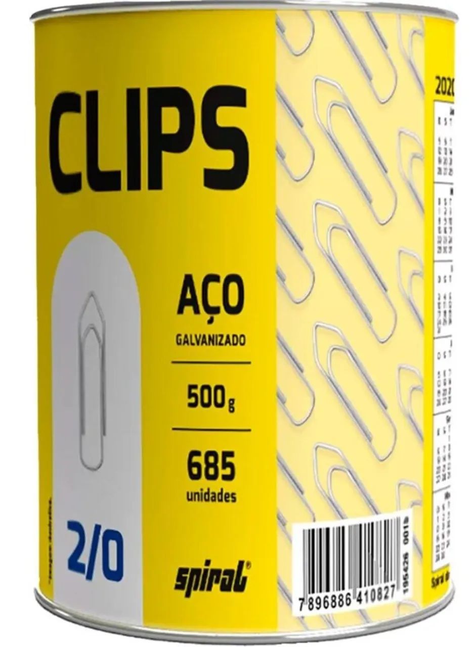 Clips número 2/0 galvanizado, Lata com 500g, Spiral - Papelaria