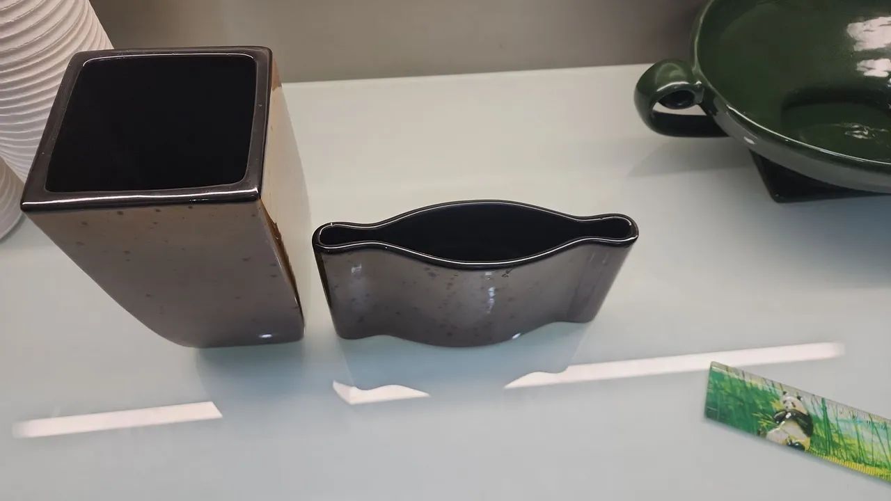 Kit de 2 vasos de cerâmica caramelo com detalhes marrom - Foto 3