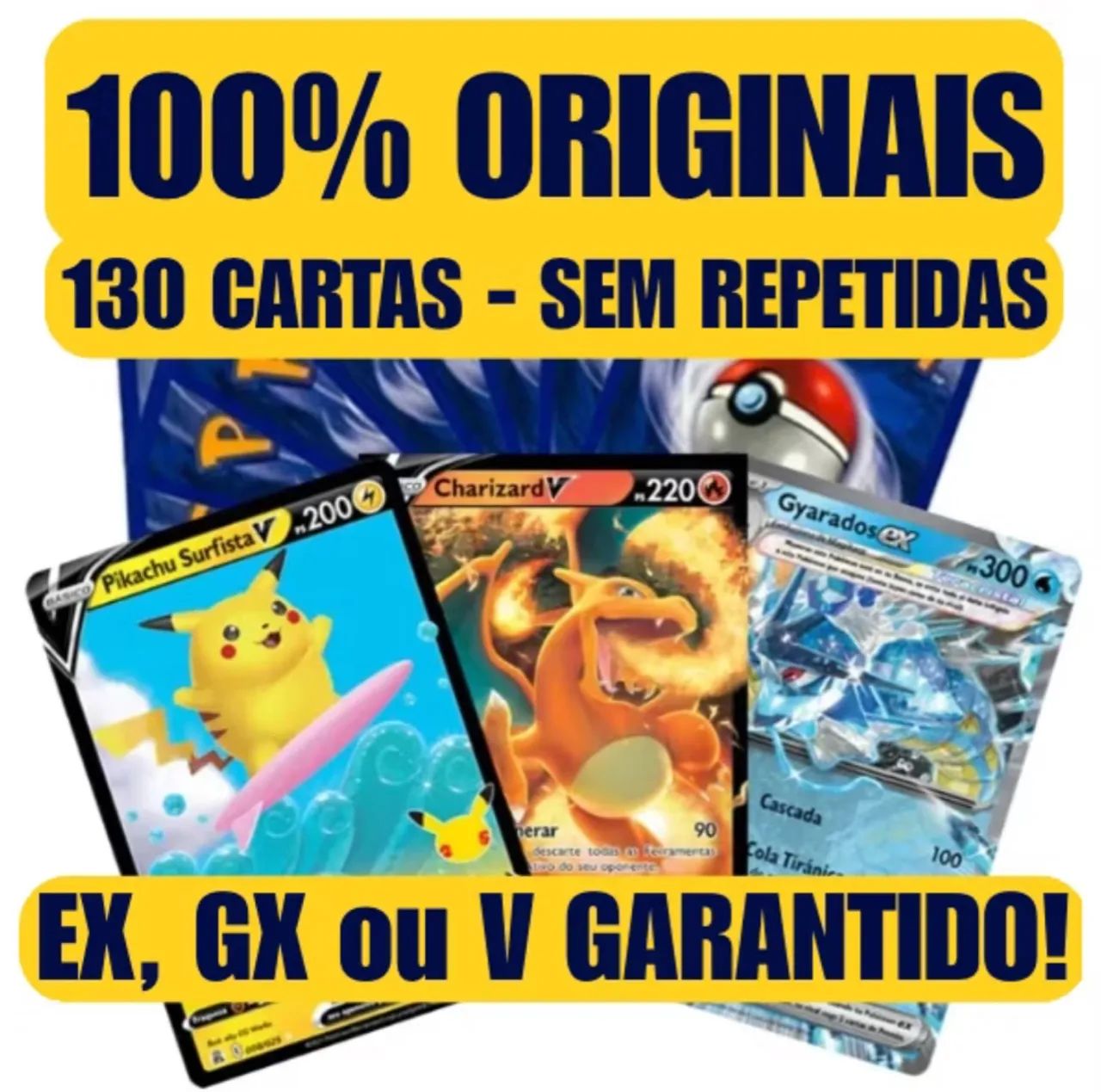 Kit 130 Cartas Pokemon Originais com 29 Brilhantes + 1