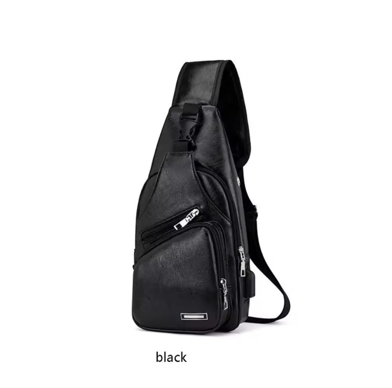 Mochila de Peito Masculina Retro - Couro - USB - Marrom - Foto 3