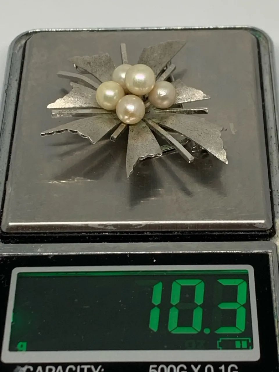 Broche de pérola Vintage prata - Foto 2