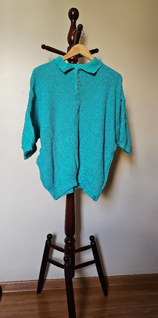 Camisa de Tricô Azul Turquesa Vintage