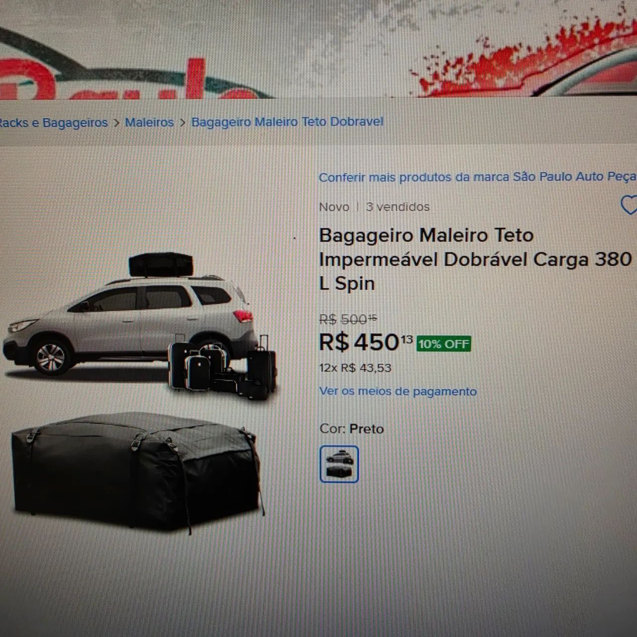 Bagageiro de teto dobrável e impermeável.  99 X 90 X 45.