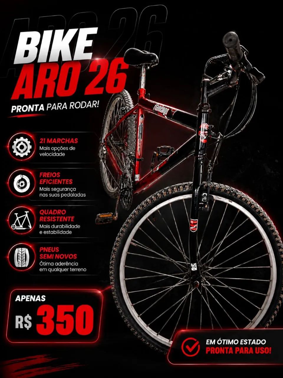 Bicicleta aro 26 seminova 