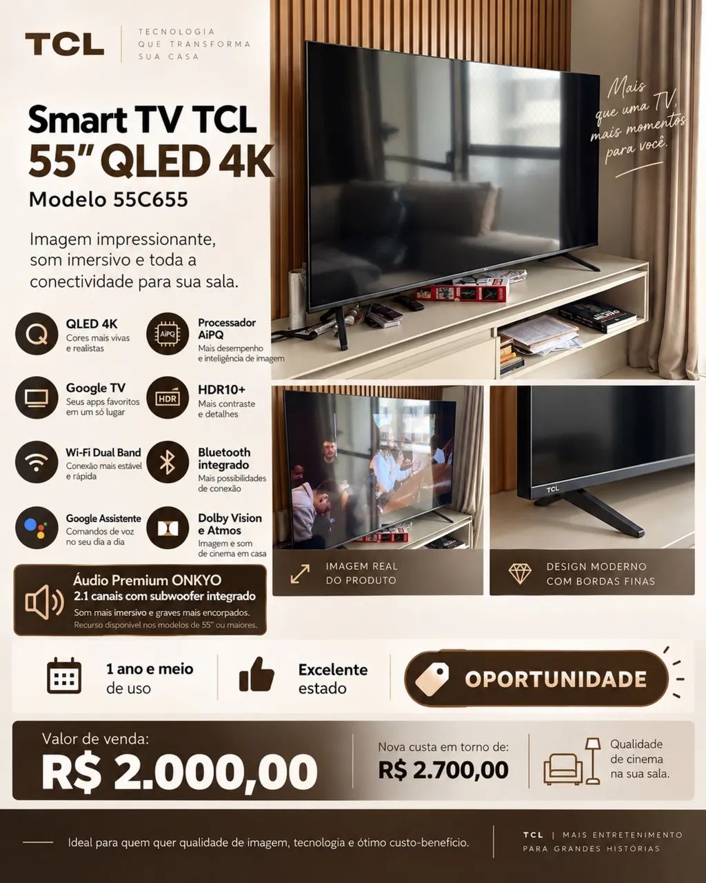 Smart TV TCL 55? QLED 4K 
