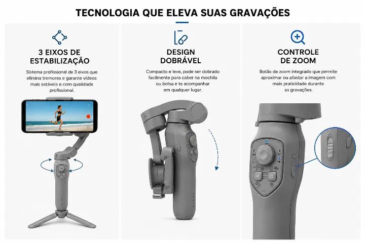 Gimbal L7 Pro 3 Eixos Dobrável Novo Para Celular - Foto 4