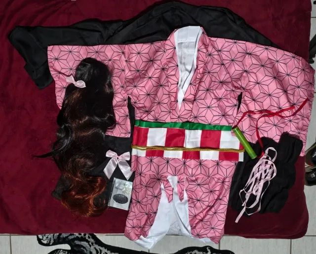 Fantasia Nezuko Cosplay com peruca completa P