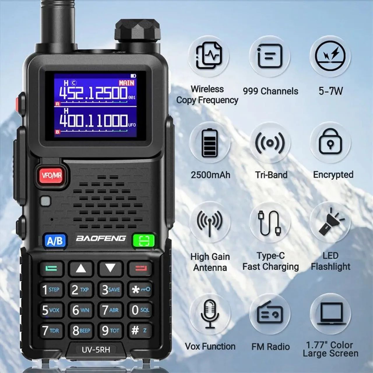 Lançamento Rádio Comunicador HT Baofeng UV5RH PRO GPS Triband Aviação VHF UHF analógico  - Foto 6