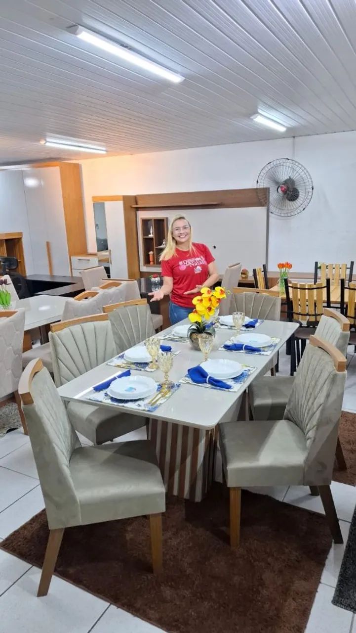 CONJUNTO DE JANTAR 6 CADEIRAS 100%MDF COM TAMPO EM VIDRO