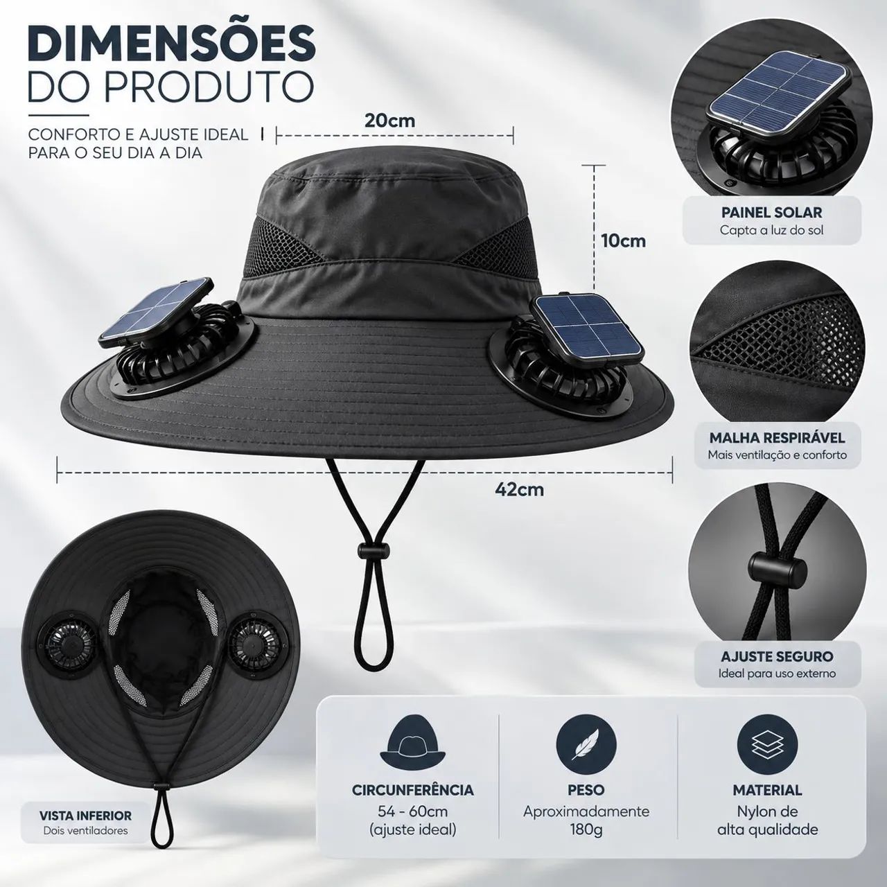 Chapéu Com Ventilador Solar Duplo Proteção contra o Sol - Foto 4