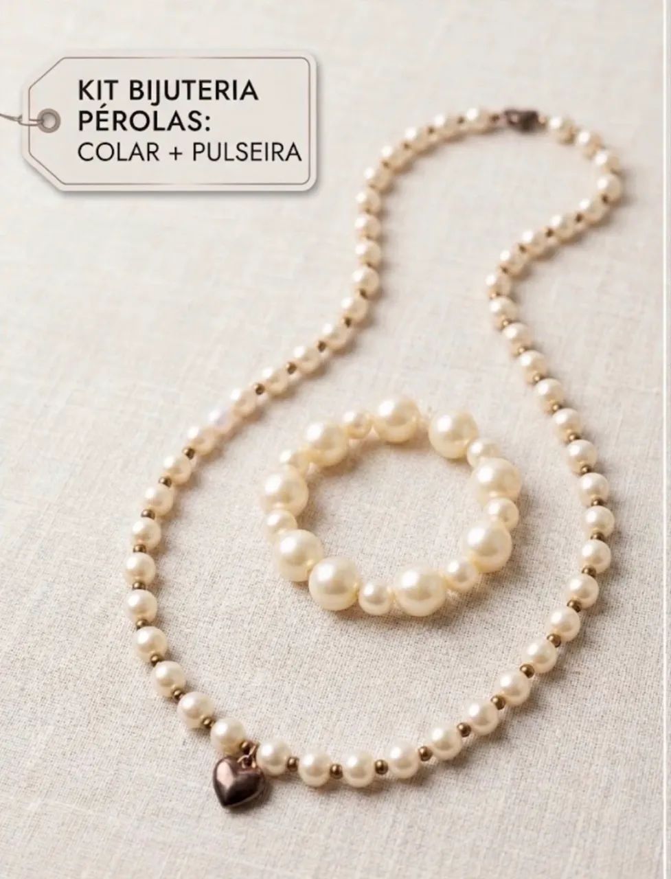 Kit bijuteria pérolas colar e pulseira  - Foto 2