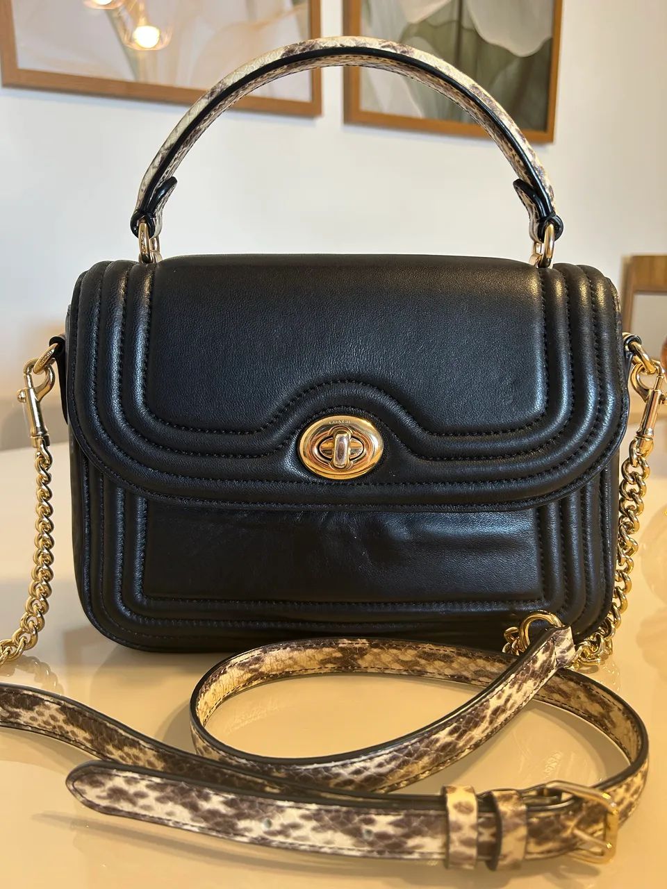 Bolsa Coach preta mão e transversal