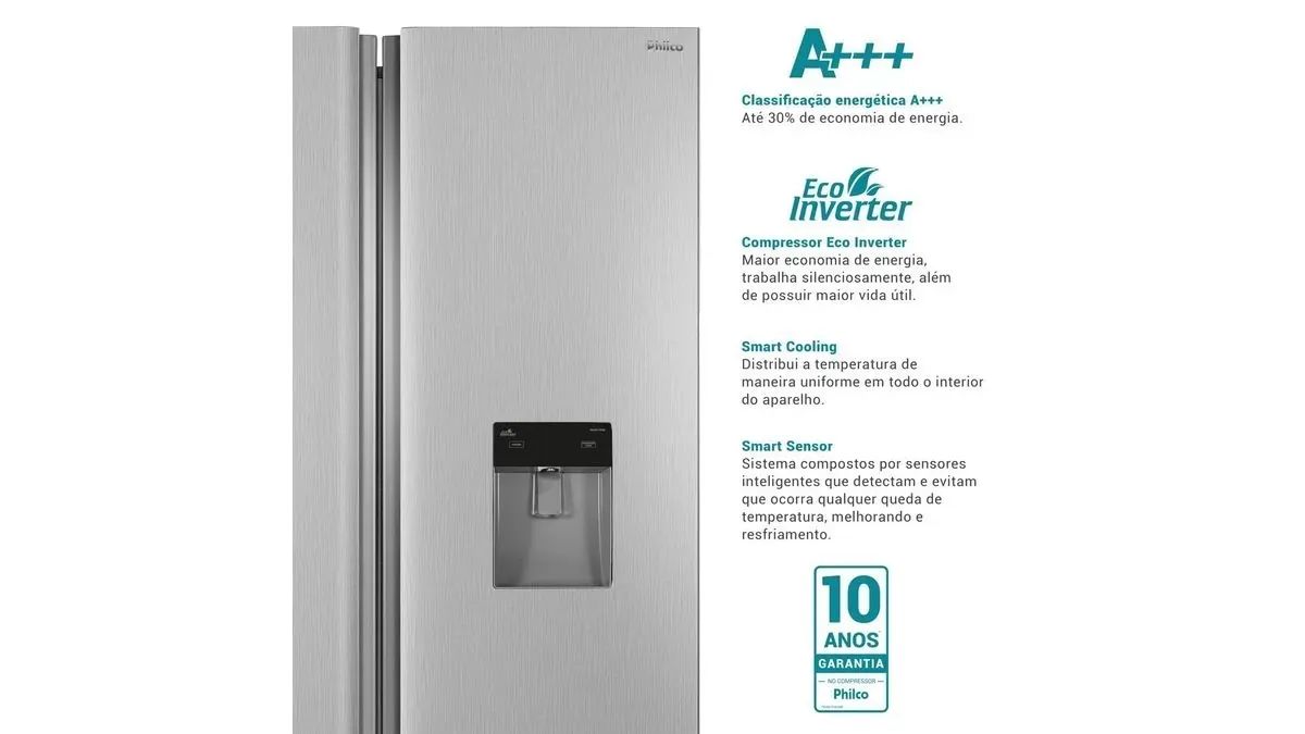 Geladeira 486L Philco Inverter Side by Side Inox - Geladeiras e