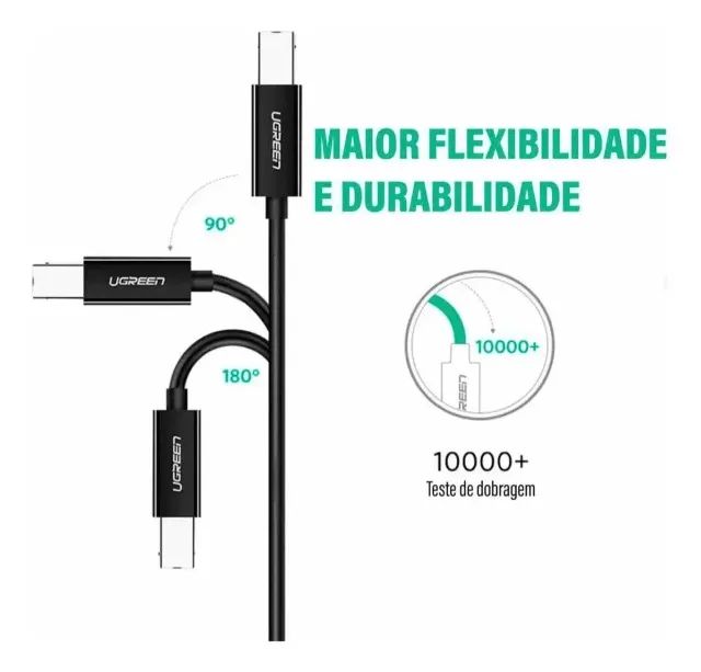Cabo Impressora Ugreen USB-C 2.0 - USB-B 2.0 US241 - Preto - Foto 2