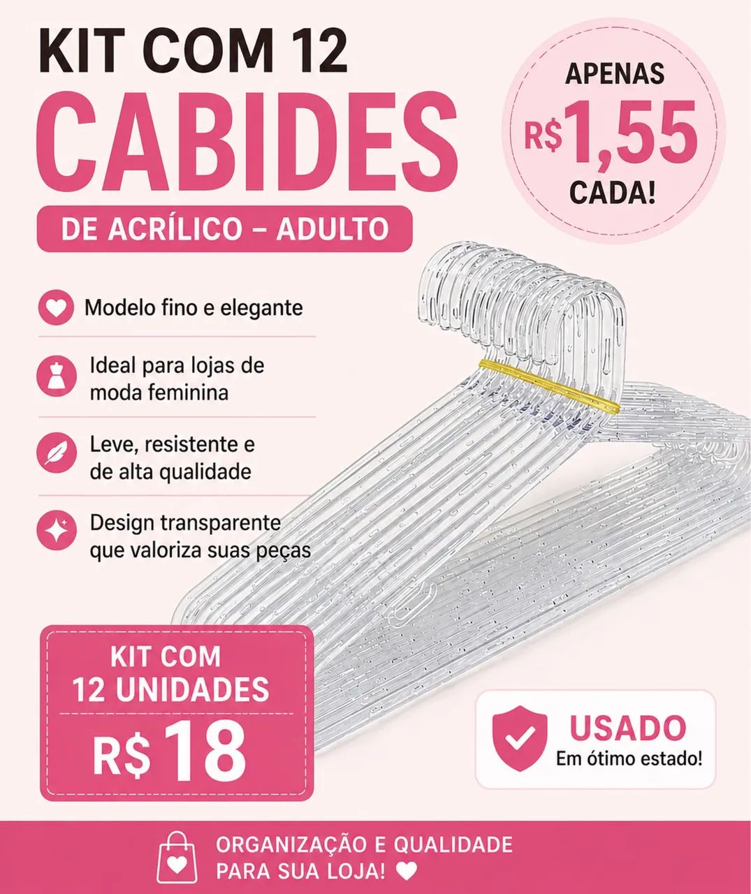 Aproveite Kit com 12 Cabides de Acrílico Adulto- Usados em Ótimo Estado - Foto 2