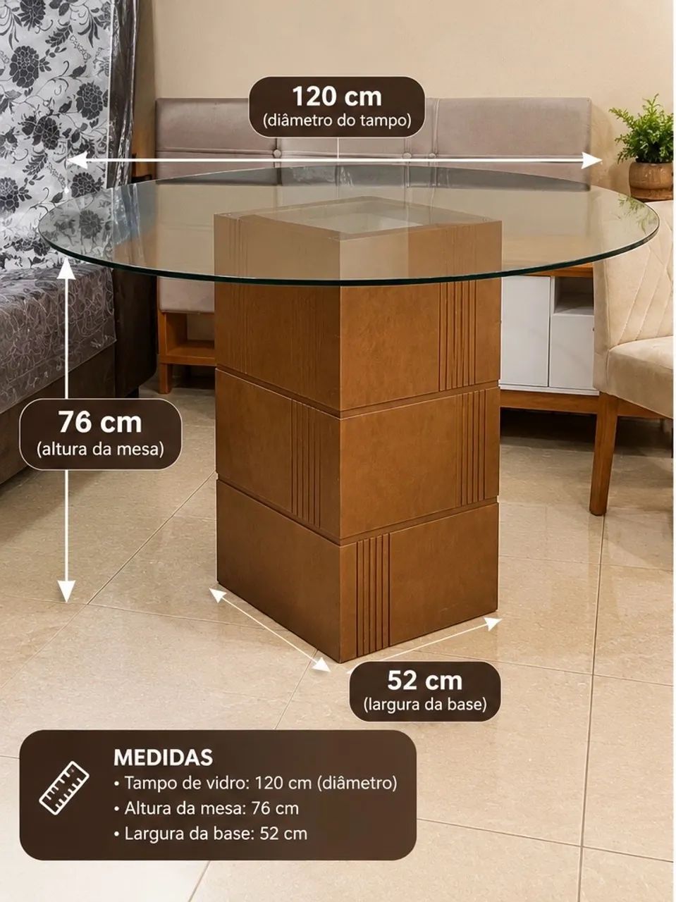 MESA COM TAMPO DE VIDRO REDONDO - Foto 2