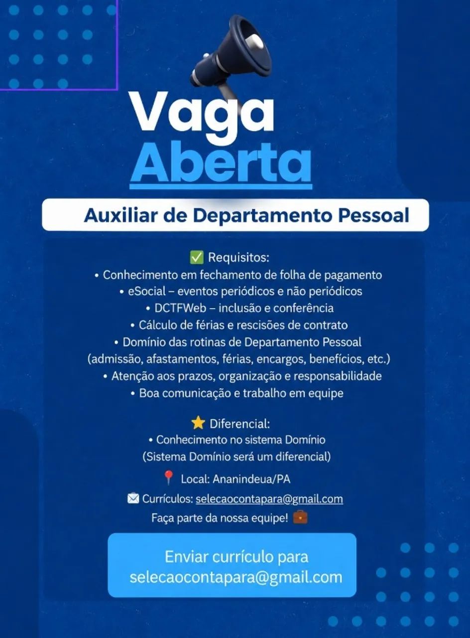 AUXILIAR DEPARTAMENTO PESSOAL