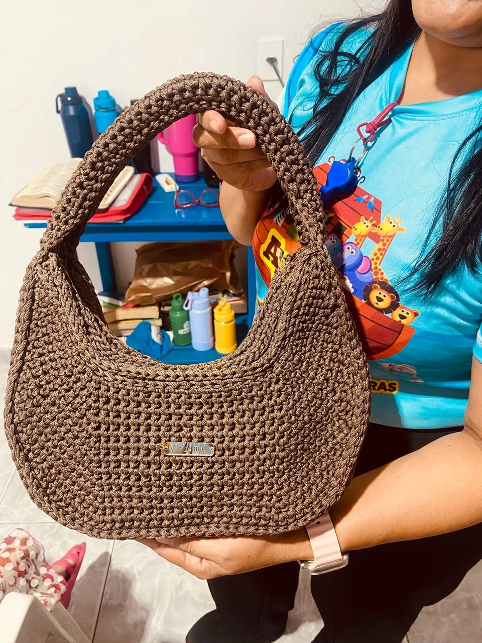 Bolsa de crochê baguete