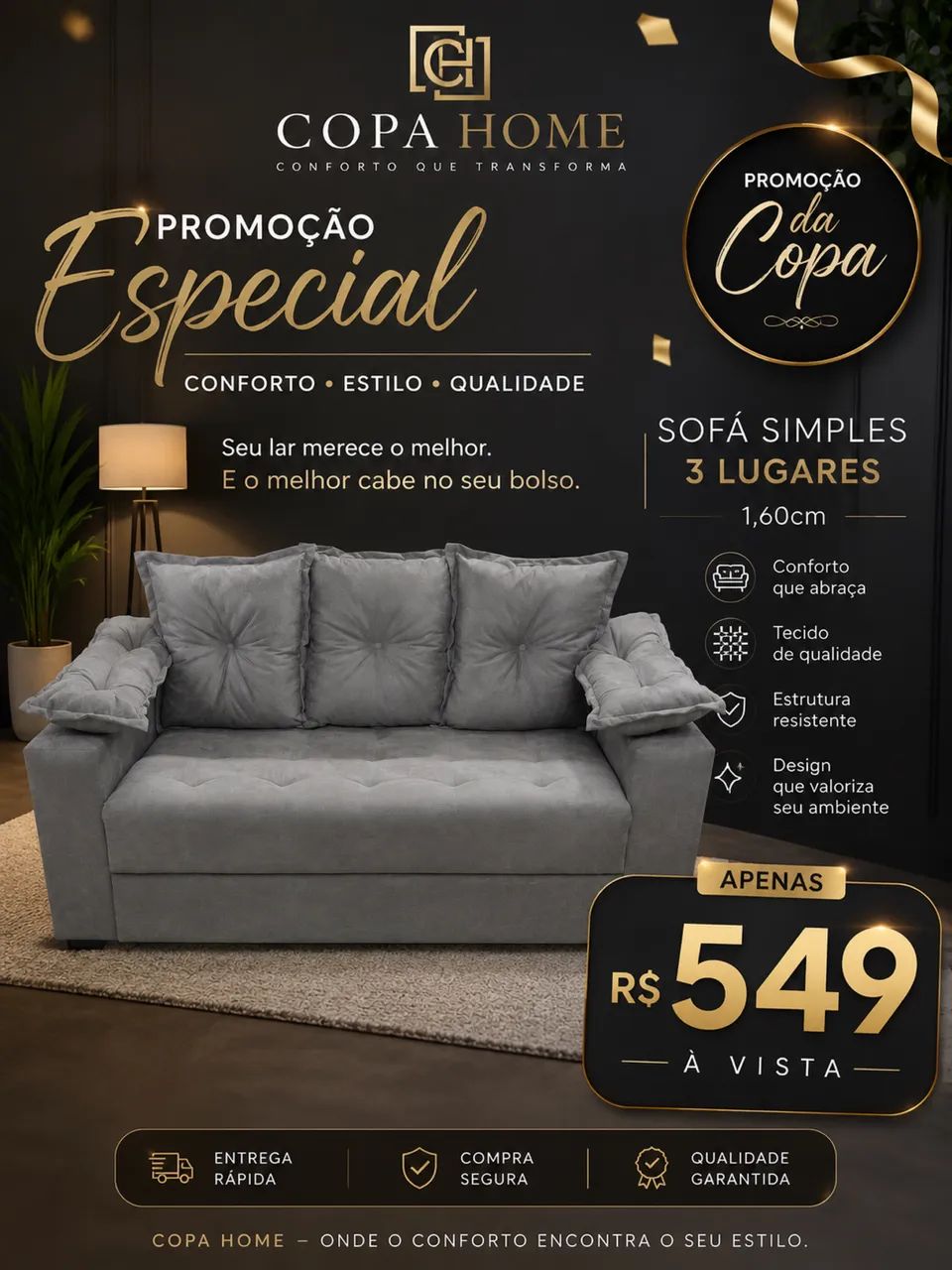 sofá 1,60 cm, NOVo!!! 